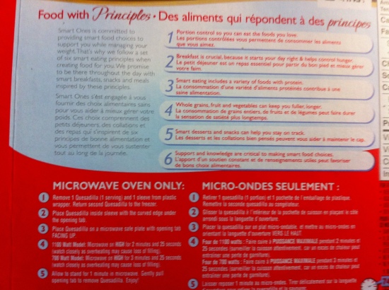 Cooking instructions on prepackaged food